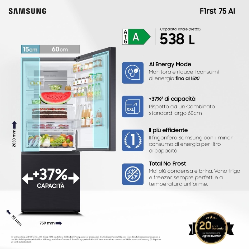 SAMSUNG RB53DG706AB1EF FRIGORIFERO COMBINATO...