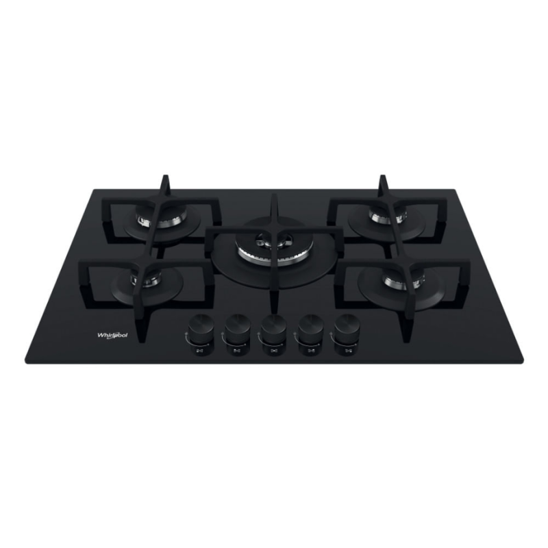 WHIRLPOOL GOA7523/NB1 PIANO COTTURA DA INCASSO 75CM 5 FUOCHI A GAS IN VETROCERAMICA NERO - PROMO