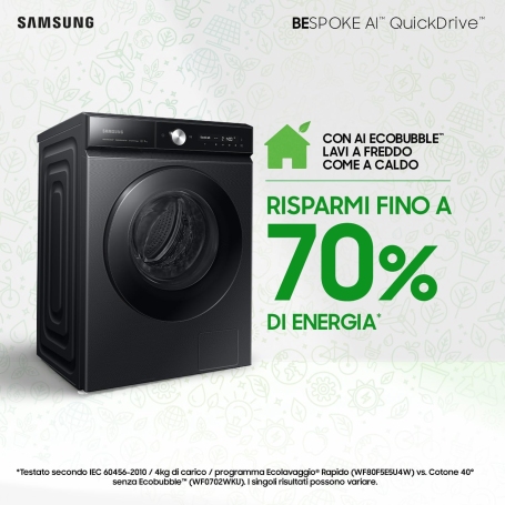 SAMSUNG WW11DB8B95GBU3 LAVATRICE 11KG 1400 GIRI BESPOKE AI™ QUICKDRIVE WIFI ECODOSATORE CLASSE A