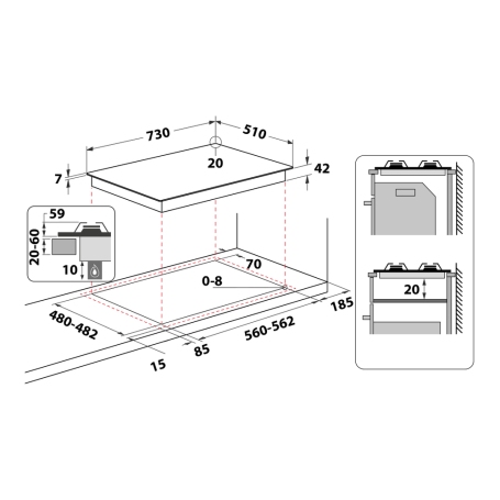 HOTPOINT HAGD 72S/MR PIANO COTTURA 73CM 5 FUOCHI A GAS GRIGLIE IN GHISA - SPECCHIO