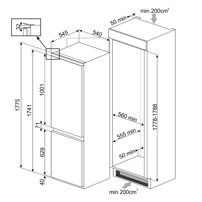 SMEG CP177TNE FRIGORIFERO COMBINATO DA INCASSO...