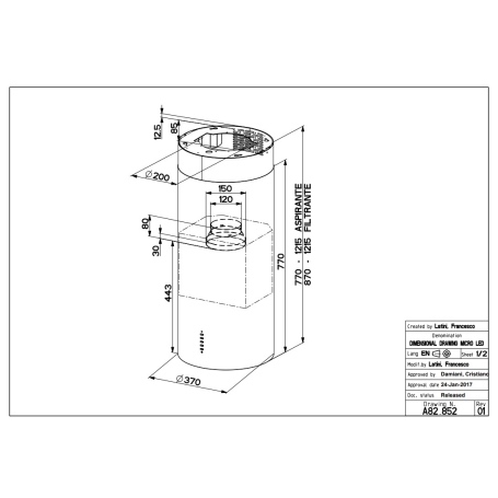 FABER CYLIND I.EVO PLUS WH GLOSS A37/2 CAPPA A ISOLA 37CM IN VETRO BIANCO - 335.0492.563