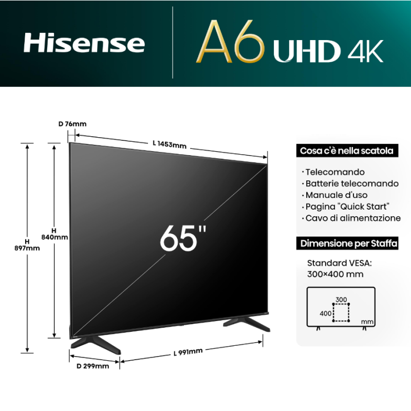 HISENSE 65A69N TV LED 65'' SMART TV UHD 4K...