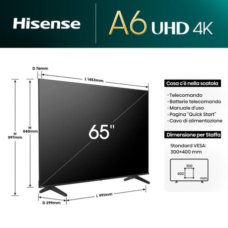 HISENSE 65A69N TV LED 65'' SMART TV UHD 4K DVB-T2 HEVC MAIN10/S2/C MPEG4
