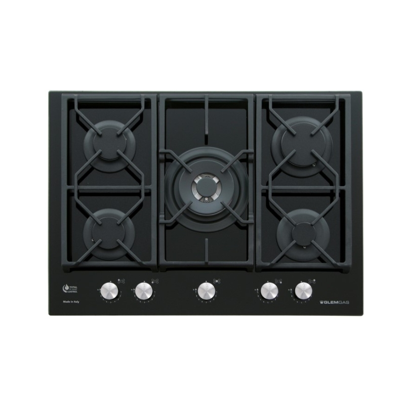 GLEM GAS GV755XBK PIANO COTTURA DA INCASSO 5 FUOCHI A GAS 70CM IN CRISTALLO NERO