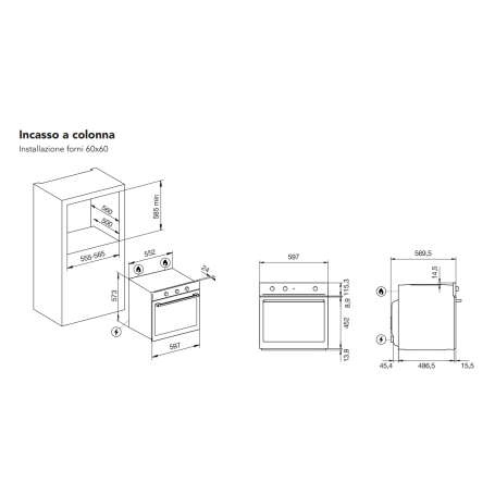 GLEM GAS GFRF21BK FORNO DA INCASSO 69LT ELETTRICO E GAS VENTILATO CLASSE A - NERO