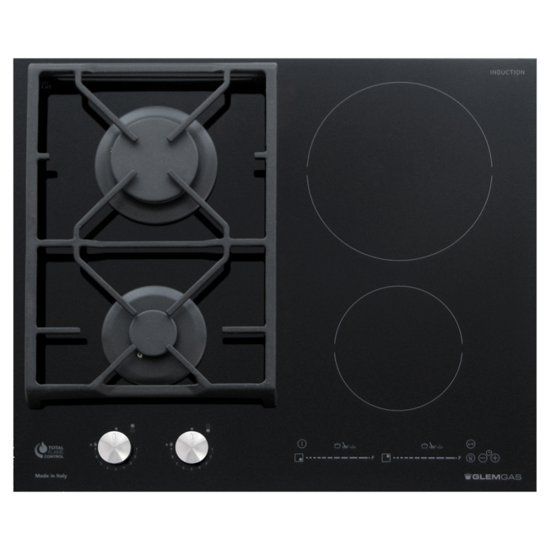 GLEM GAS GVI622XBK PIANO COTTURA DA INCASSO 60CM GAS+INDUZIONE IN VETROCERAMICA COLORE NERO