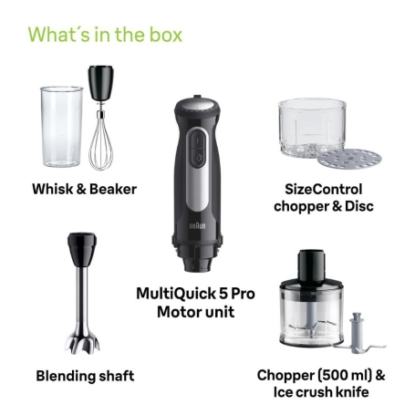 BRAUN MQ55.254M FRULLATORE A IMMERSIONE 1000W CON 3 ACCESSORI - MQ55254MBK