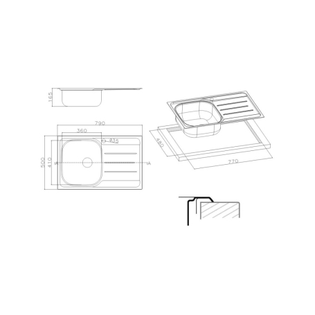 APELL OH791IRPC LAVELLO 1 VASCA CON GOCCIOLATOIO A DESTRA INOX PRELUCIDO