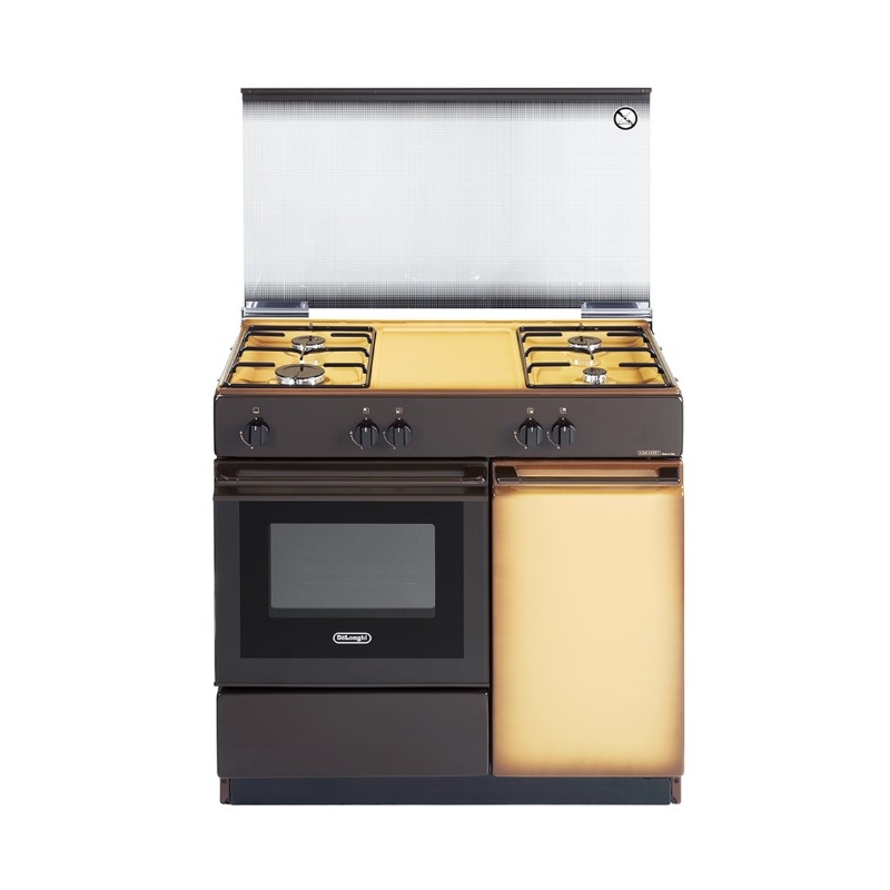 DE LONGHI SGK854N CUCINA 86X50 4 FUOCHI FORNO A GAS COPERCHIO IN CRISTALLO COLORE COPPERTONE CLASSE A