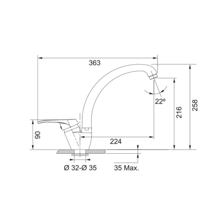 FRANKE VEGA 115.0622.962 MISCELATORE A CANNA GIREVOLE CROMATO
