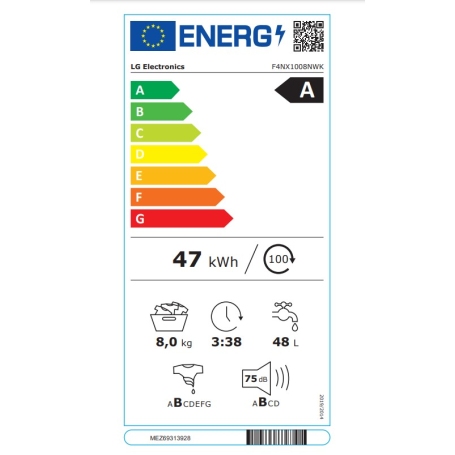 LG F4NX1008NWK LAVATRICE 8KG 1400 GIRI WIFI VAPORE CLASSE A