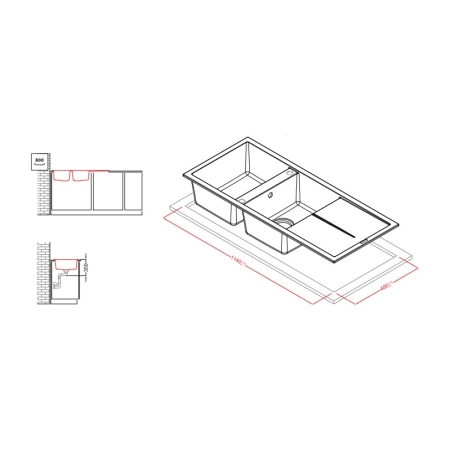 ELLECI LGU50040 UNICO 500 LAVELLO 2 VASCHE + GOCCIOLATOIO REVESIBILE IN GRANITEK NERO