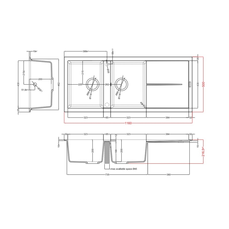 ELLECI LGU50040 UNICO 500 LAVELLO 2 VASCHE +...