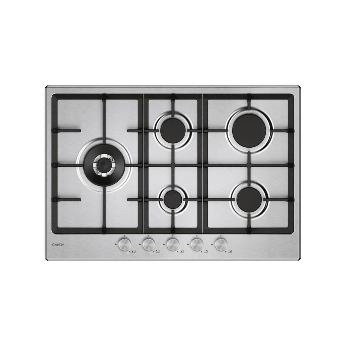 CANDY CHG7WL4WTX PIANO COTTURA DA INCASSO 75CM 5 FUOCHI A GAS GRIGLIE IN GHISA COLORE INOX