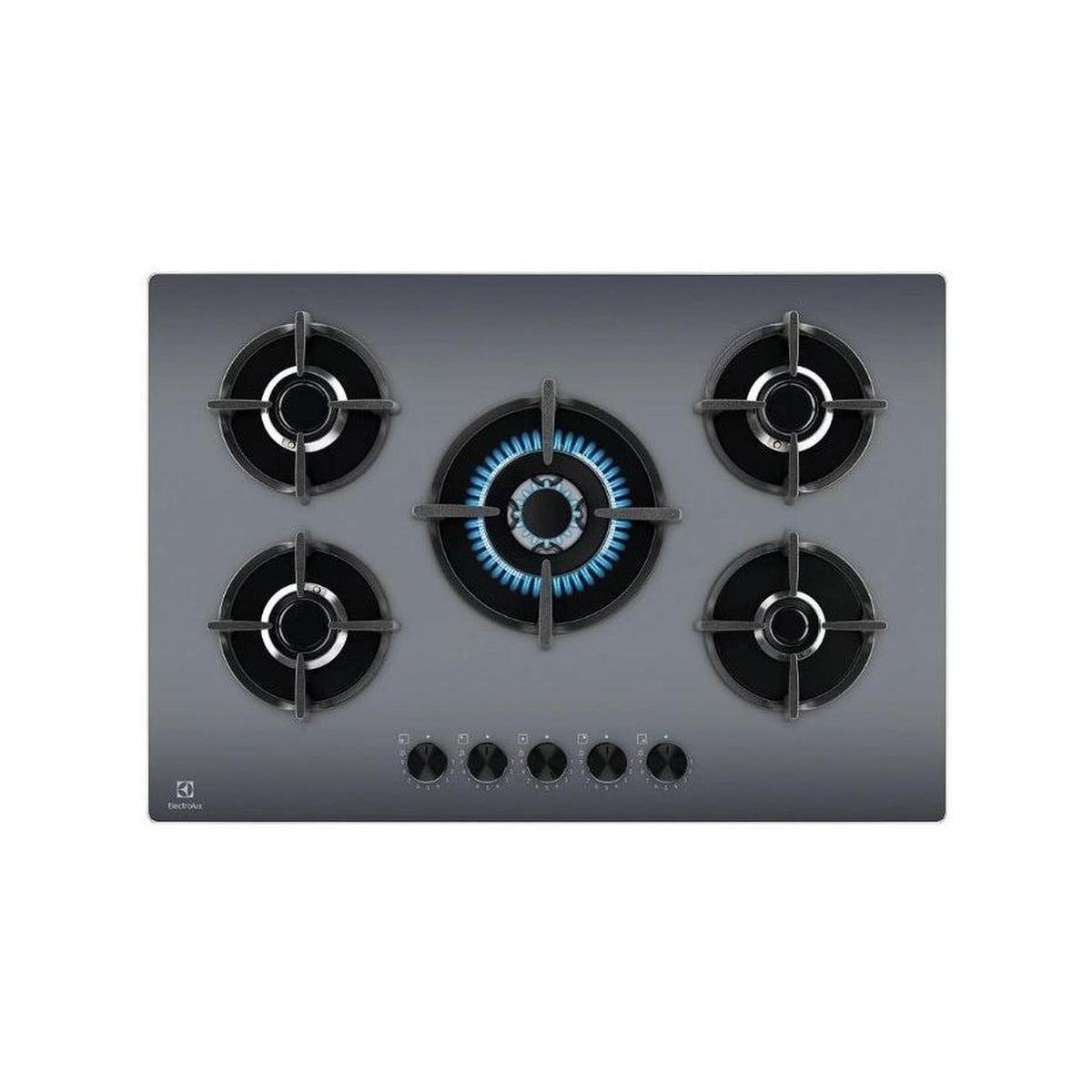 ELECTROLUX EGG75372M SERIE 600 ON GLASS PIANO COTTURA 75CM 5 FUOCHI A GAS IN VETRO GRIGIO