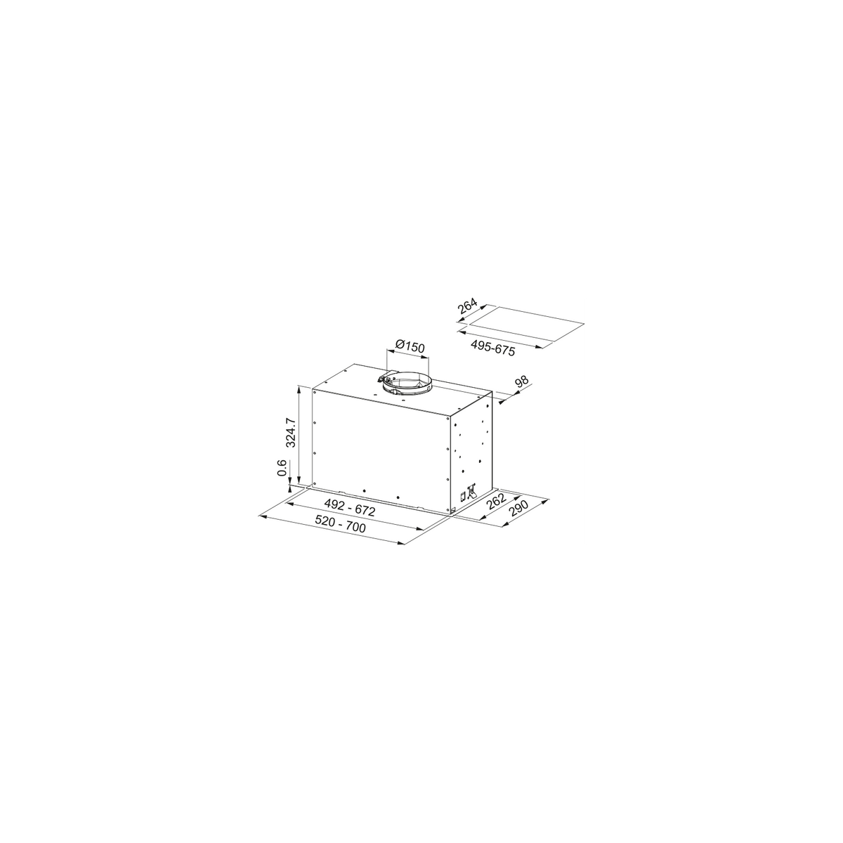 FRANKE FBFE BK MATT A52 CAPPA DA INCASSO 52CM NERO MATT - 305.0665.364