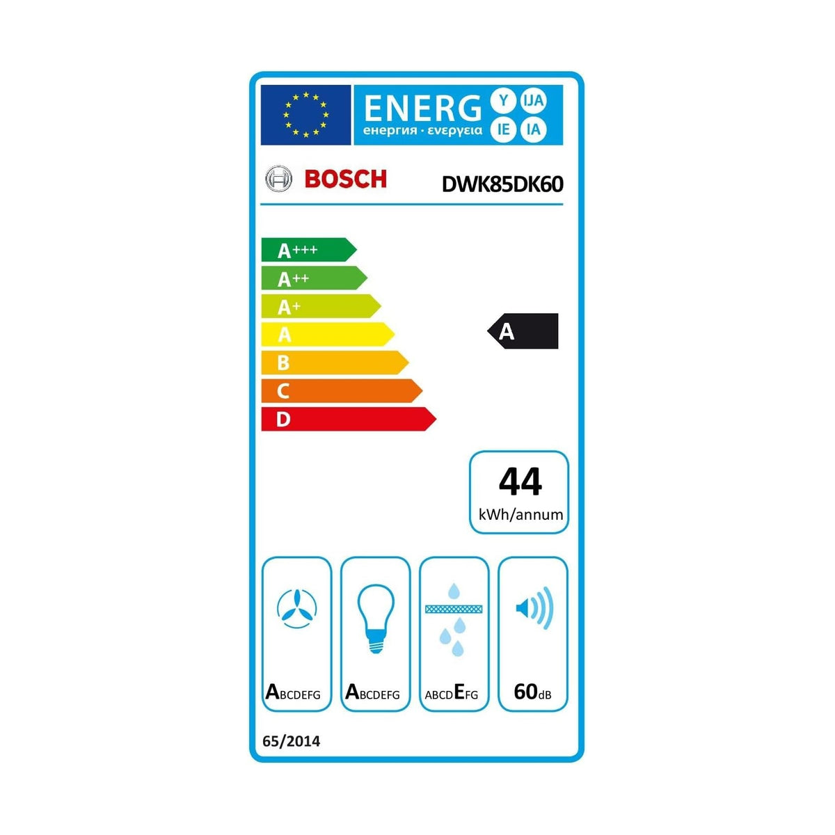 BOSCH DWK85DK60 CAPPA A PARETE ASPIRANTE 79CM IN VETRO NERO CLASSE A