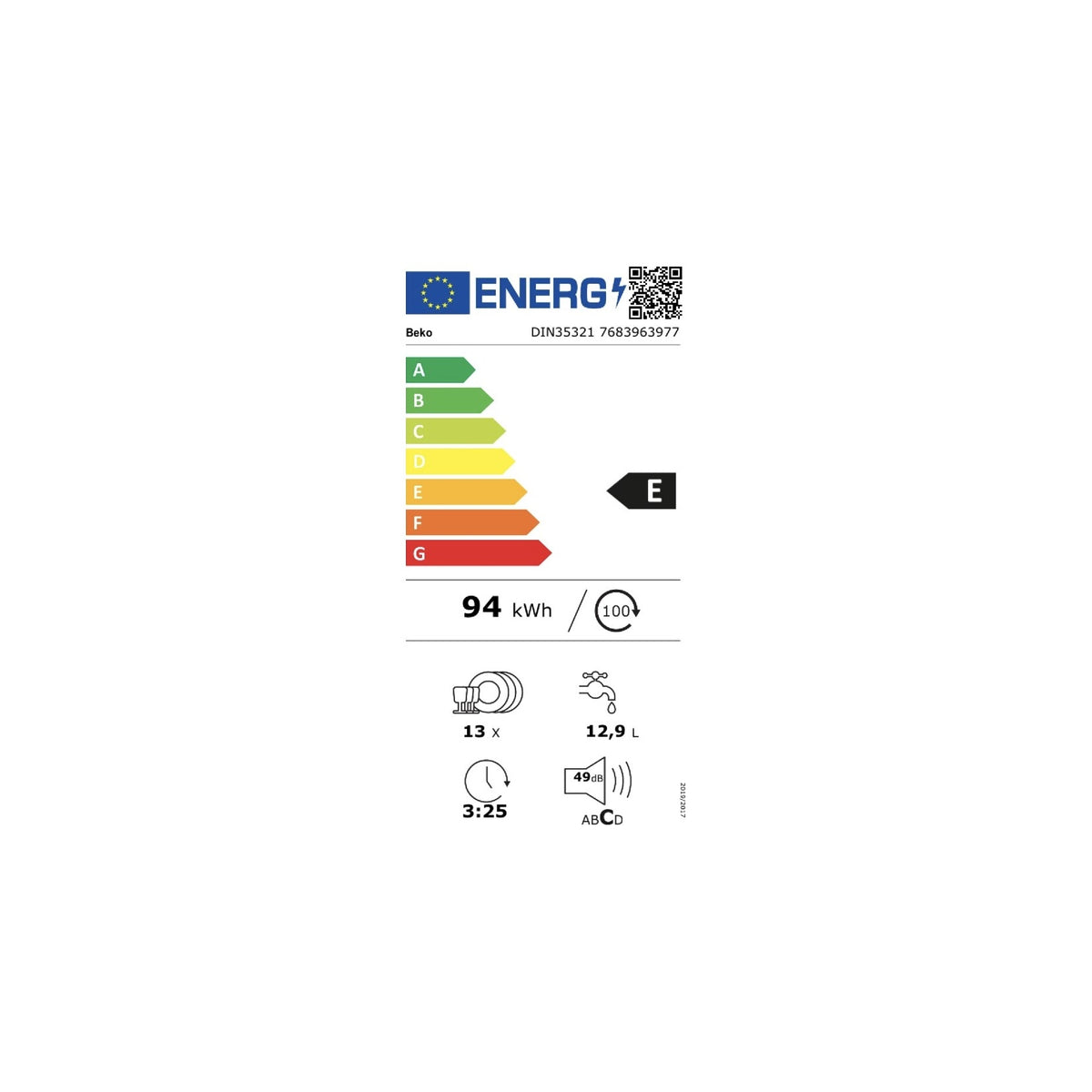 BEKO DIN35321 LAVASTOVIGLIE DA INCASSO A SCOMPARSA TOTALE 13 COPERTI CLASSE E