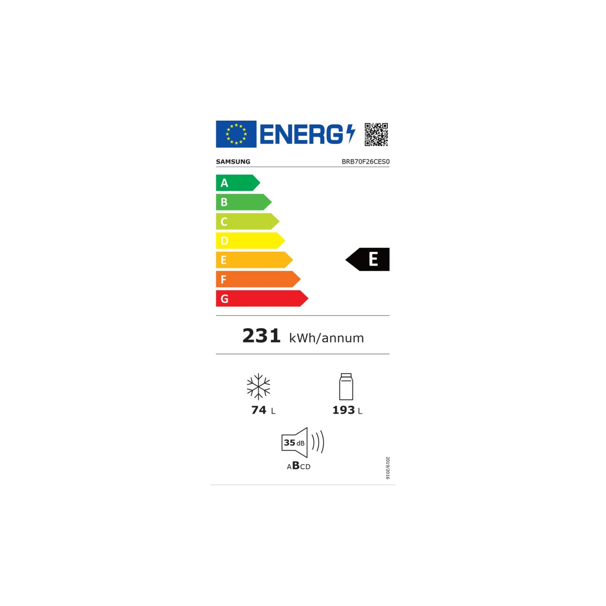SAMSUNG BRB70F26CES0EF FRIGORIFERO COMBINATO DA INCASSO TOTAL NO FROST WIFI CLASSE E