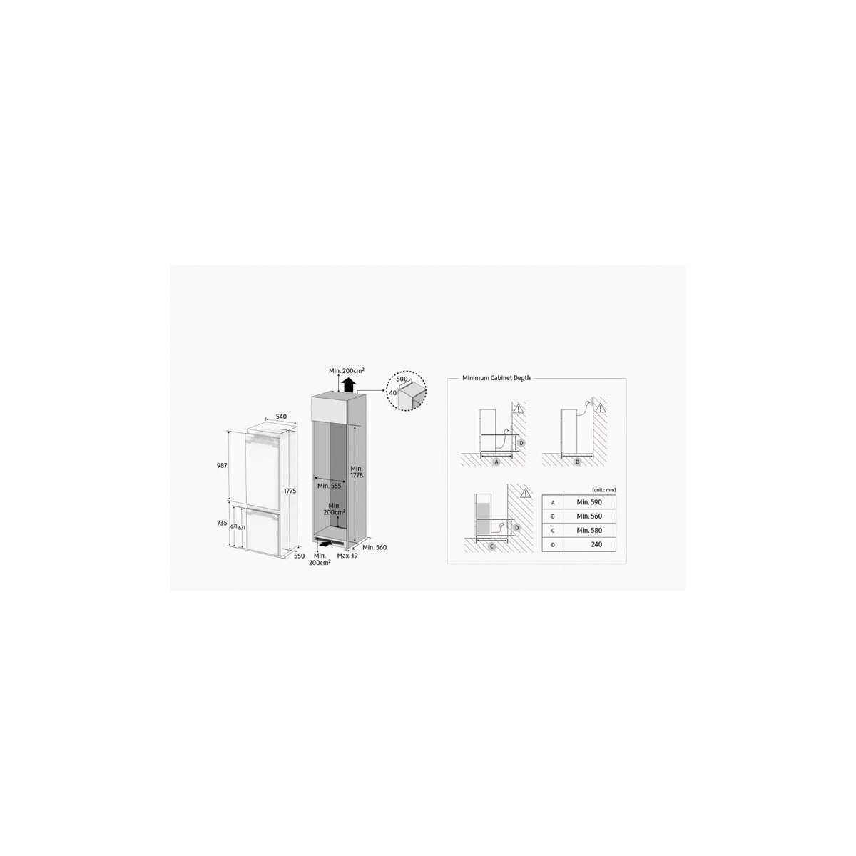 SAMSUNG BRB70F26CES0EF FRIGORIFERO COMBINATO DA INCASSO TOTAL NO FROST WIFI CLASSE E