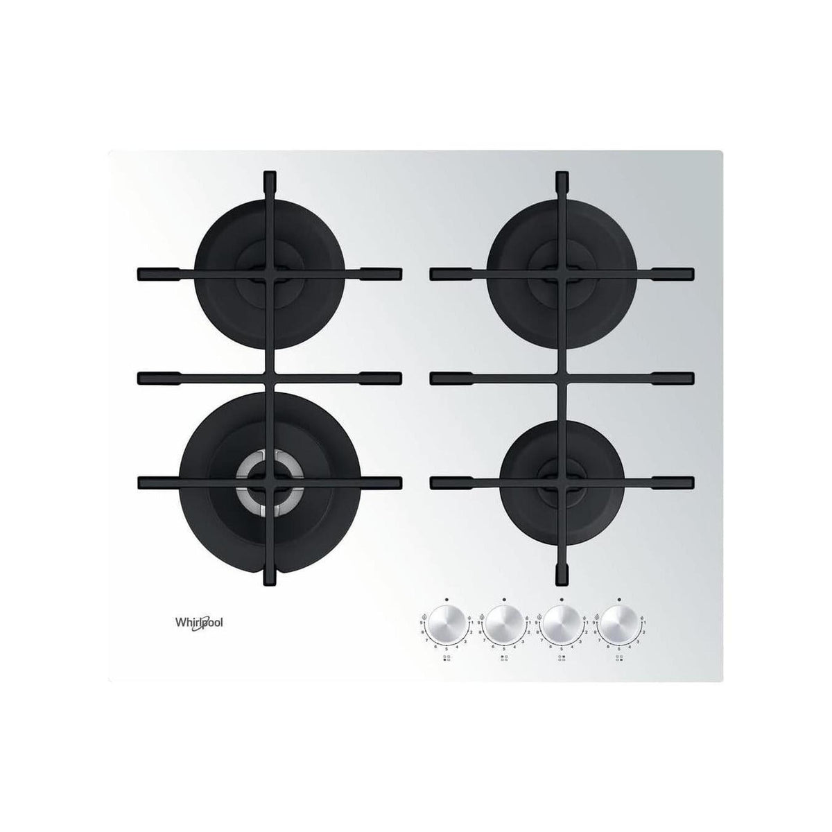 WHIRLPOOL GOWL 628/WH PIANO COTTURA 60CM 4 FUOCHI A GAS GRIGLIE IN GHISA IN VETRO BIANCO - GOWL628WH
