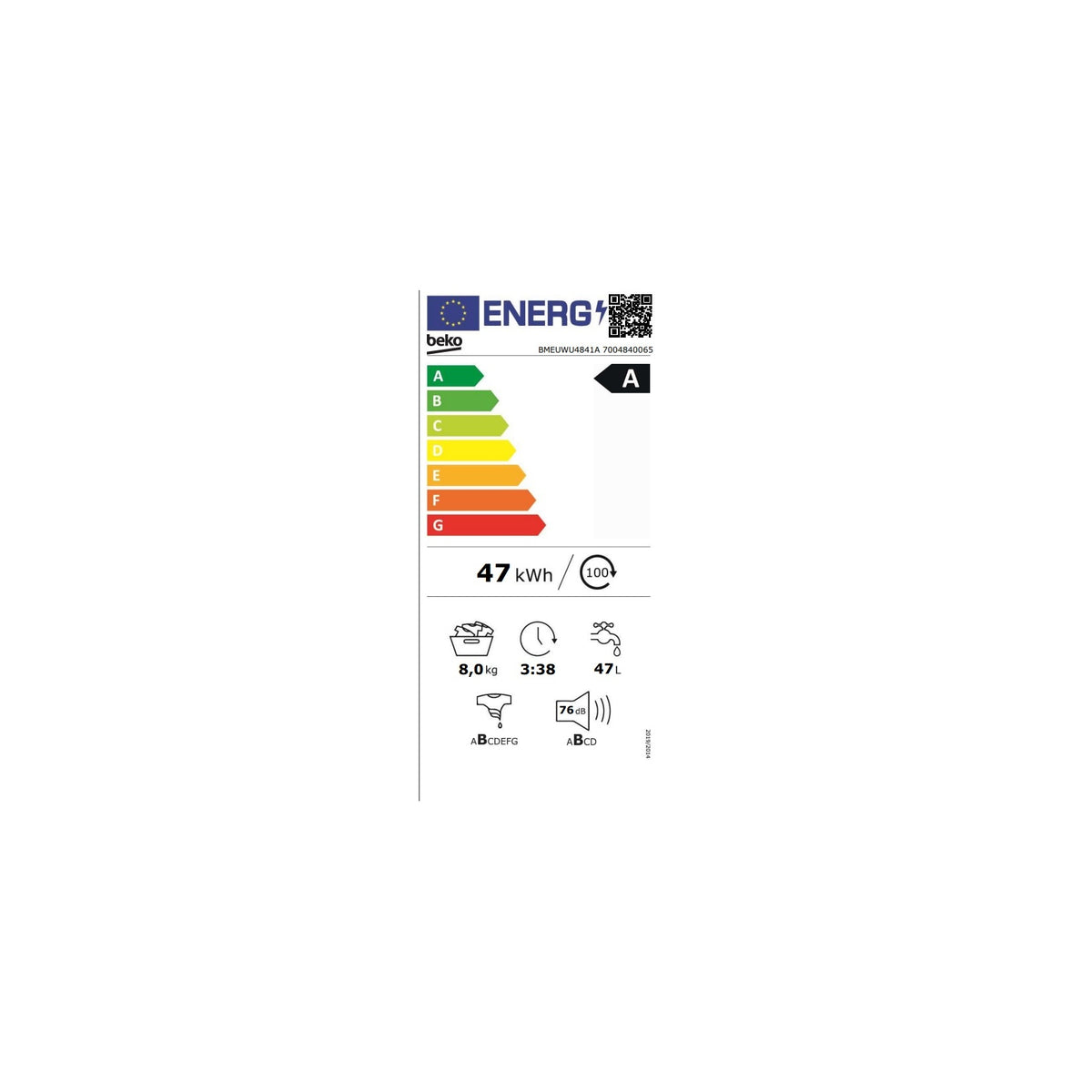 BEKO BMEUWU4841A LAVATRICE 8KG 1400 GIRI CLASSE A