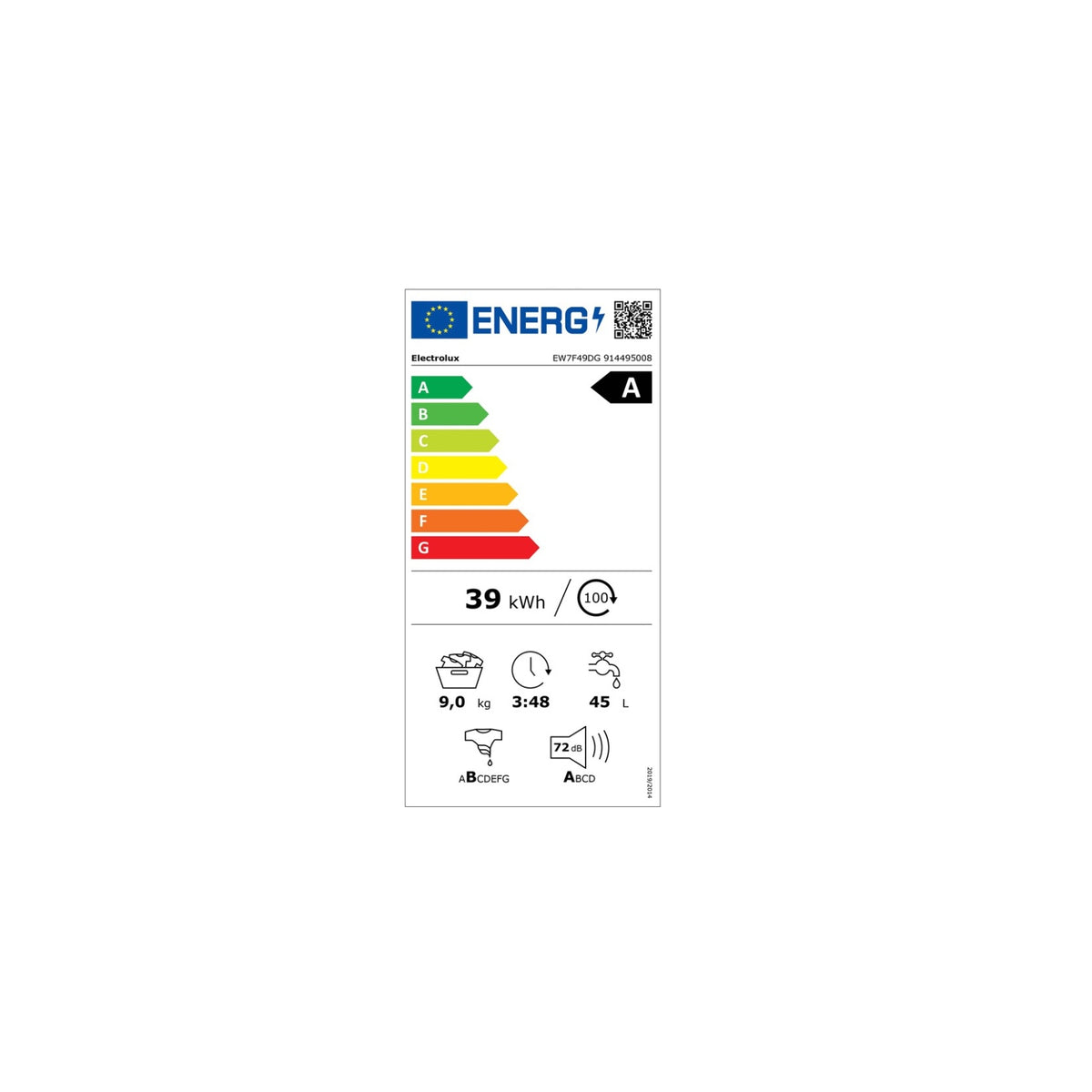 ELECTROLUX EW7F49DG LAVATRICE 9KG 1400 GIRI VAPORE CLASSE A