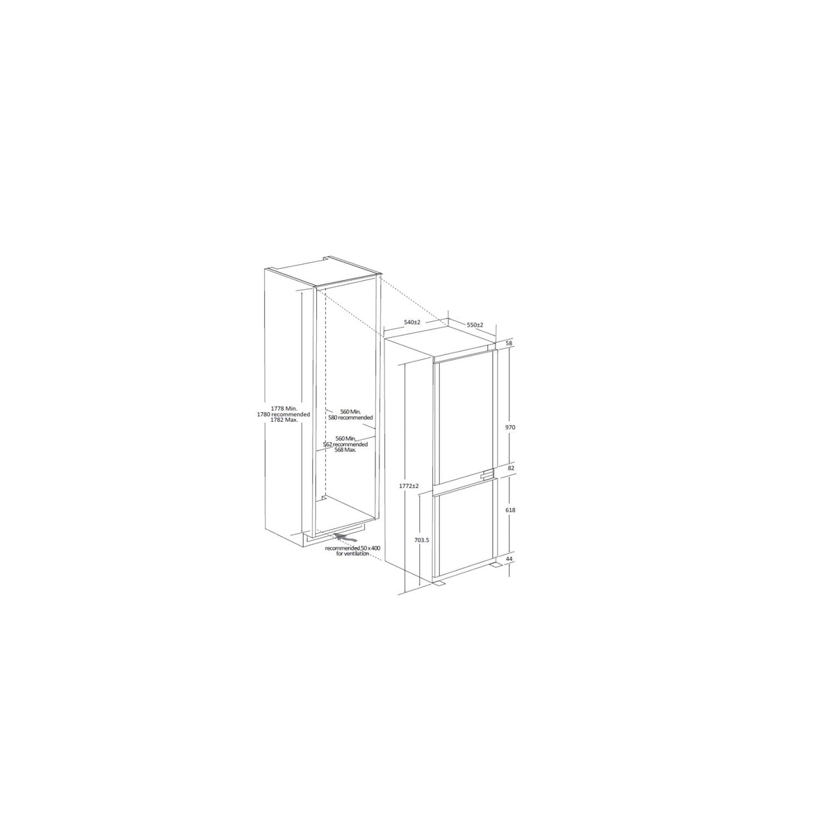 CANDY CNBQT3518E FRIGORIFERO COMBINATO DA INCASSO TOTAL NO FROST 263LT WIFI CLASSE E