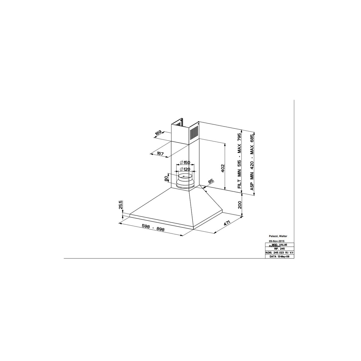FABER EGEA PLUS X A90 CAPPA A PARETE 90CM ACCIAIO INOX CLASSE D - 320.0557.532