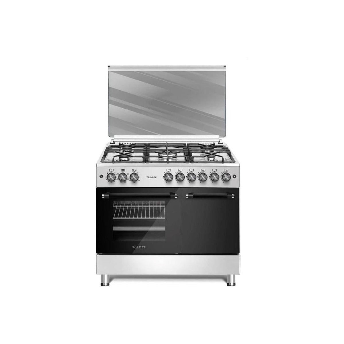 LAREL L90GXP CUCINA A GAS 90x60 5 FUOCHI FORNO A GAS VENTILATO CON PORTABOMBOLA - INOX