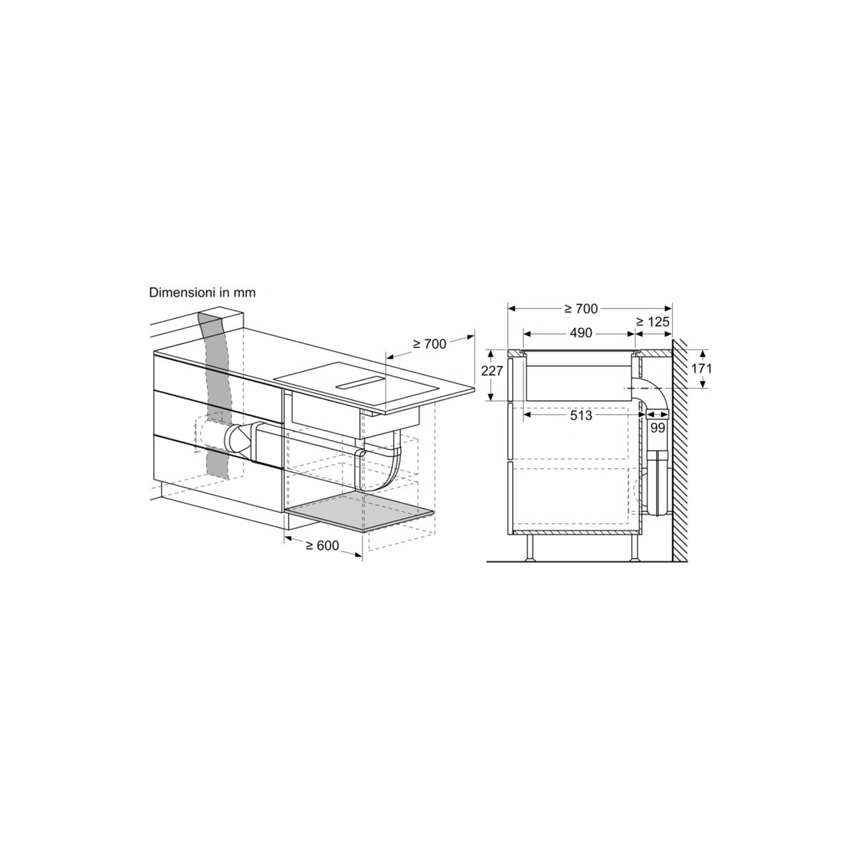 BOSCH PVS801B16E PIANO COTTURA A INDUZIONE 79CM CON CAPPA INTEGRATA 4 ZONE