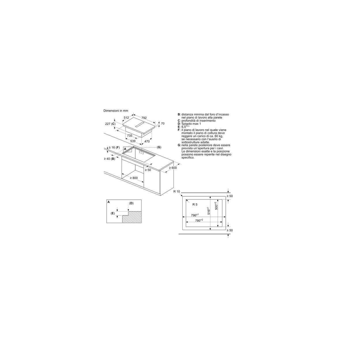 BOSCH PVS801B16E PIANO COTTURA A INDUZIONE 79CM CON CAPPA INTEGRATA 4 ZONE
