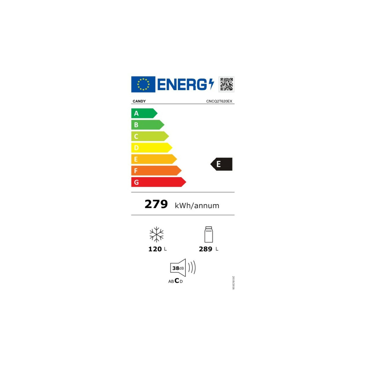 CANDY CNCQ2T620EX FRIGORIFERO COMBINATO 409LT NO FROST CLASSE E INOX