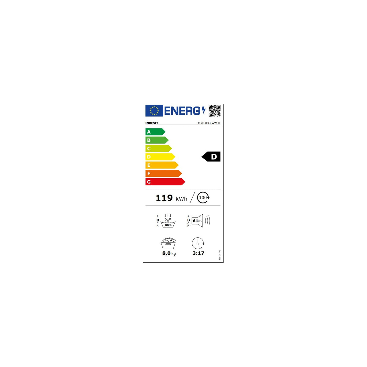 Indesit Asciugatrice 8Kg C YD 83D WW IT a Pompa di Calore Classe D - CYD83DWWIT