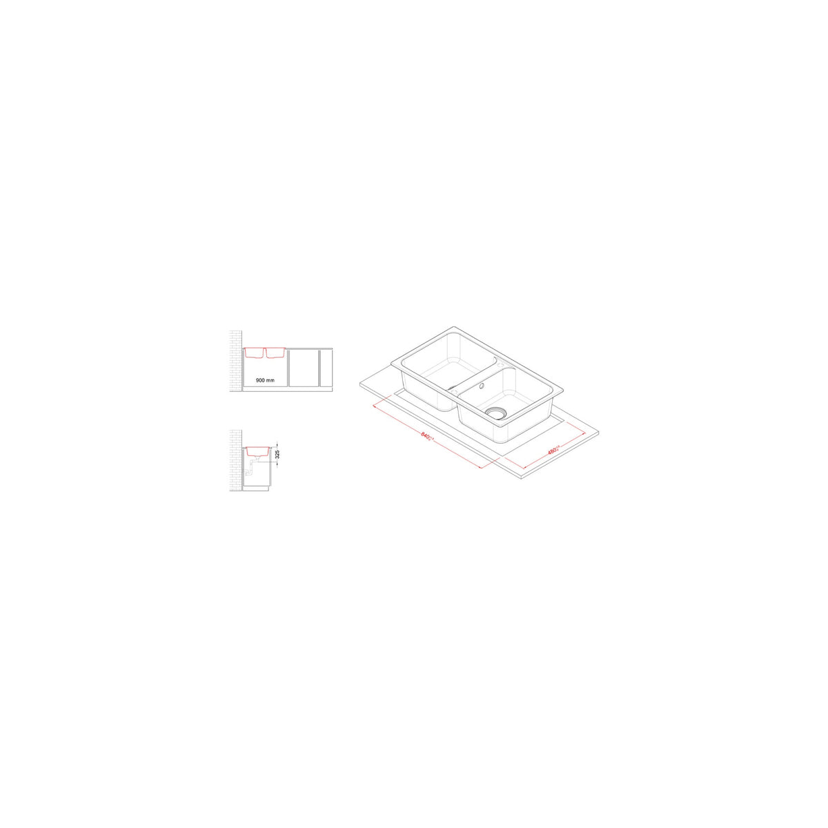 ELLECI LG245059 LAVELLO 2 VASCHE 86x50 IN GRANITEK ANTRACITE