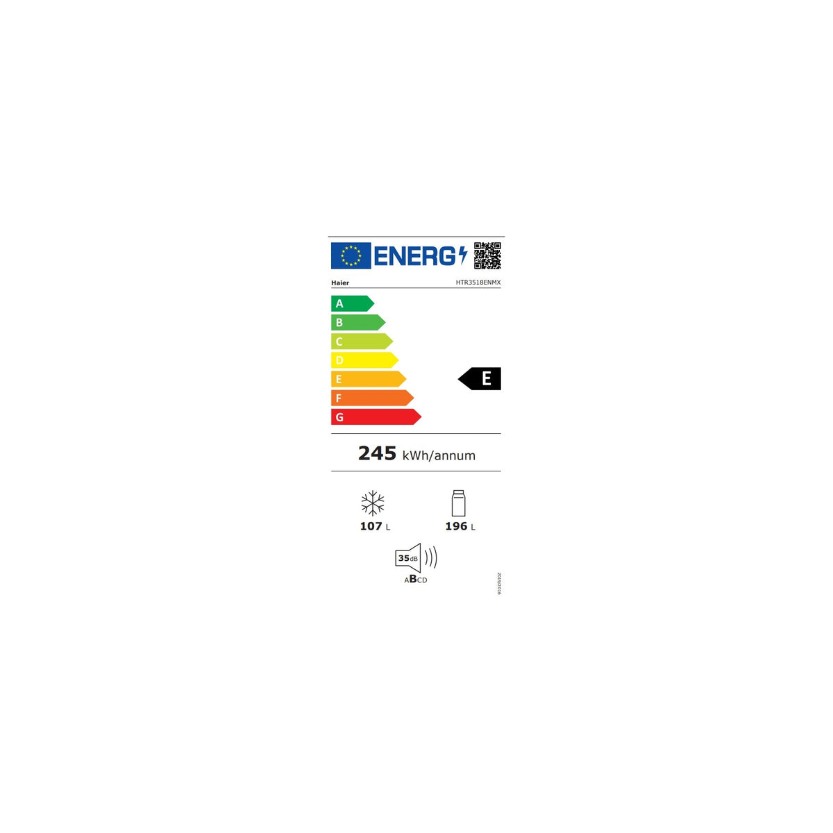 HAIER HTR3518ENMX FRIGORIFERO COMBINATO 303LT NO FROST CLASSE E INOX
