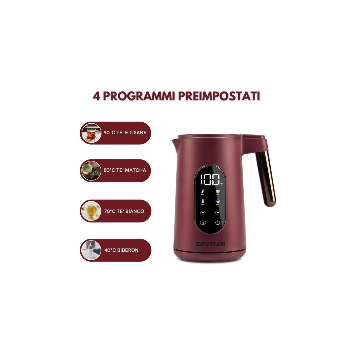 G3 Ferrari G10205 Bollitore Tisaniere Tech, 1,7lt, 4 programmi