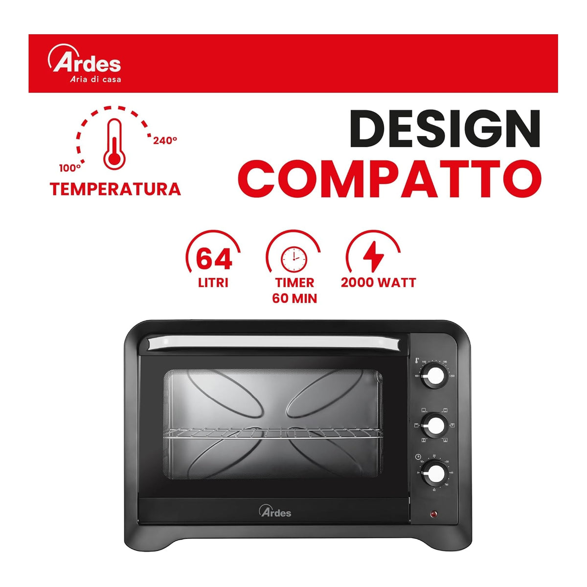 ARDES AR6264PB FORNETTO ELETTRICO VENTILATO 64 LT NERO