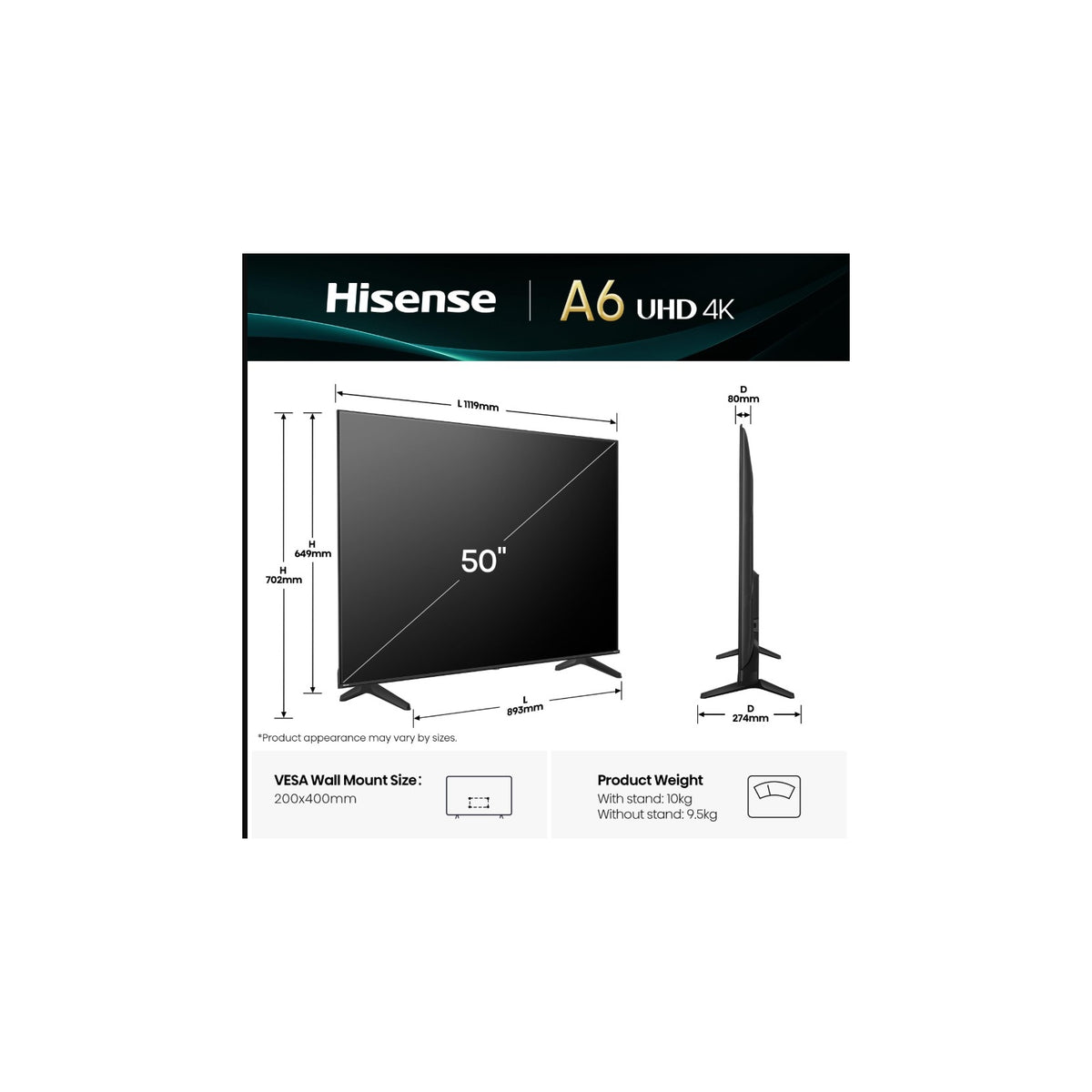Hisense 50A69Q Smart TV 50" 4K Ultra HD Dolby Vision