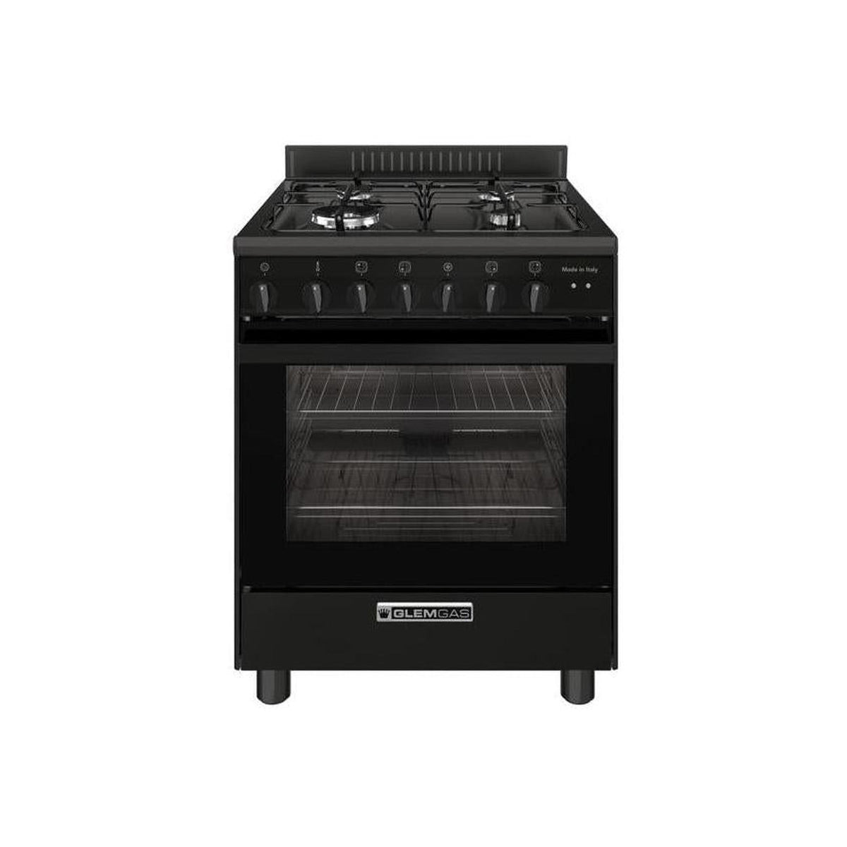 Glem Gas SA66TMBK Cucina a Gas 60x60Cm 4 Fuochi, Forno Elettrico, Colore Nero