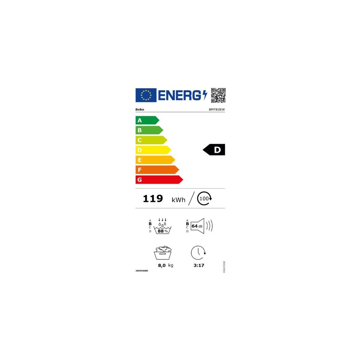 Beko BMT83EW Asciugatrice 8Kg, Pompa di calore Classe D
