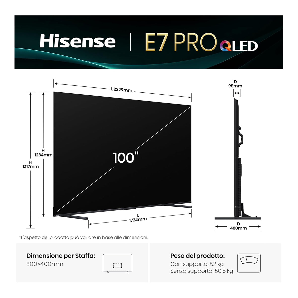 HISENSE 100E7QPRO TV QLED 100'' UHD 4K SMART TV