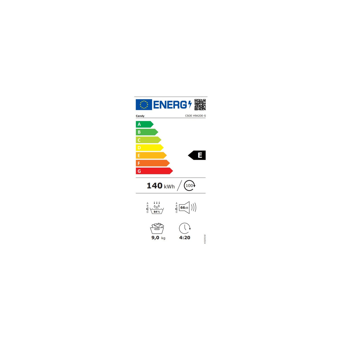 CANDY CSOE H9A2DE-S ASCIUGATRICE A POMPA DI CALORE 9KG WIFI CLASSE E (EX A++)