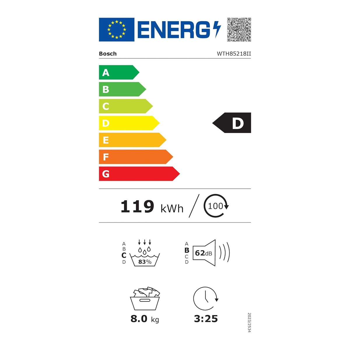 Bosch WTH85218II Asciugatrice a pompa di calore 8Kg, Classe D
