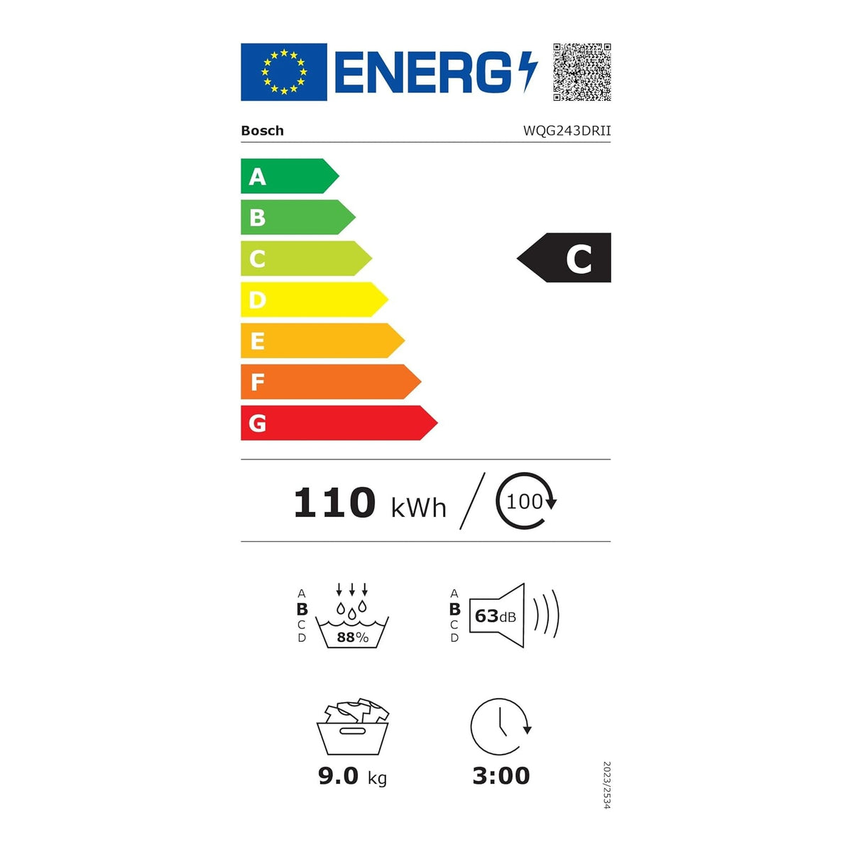 Bosch WQG243DRII Asciugatrice a pompa di calore 9Kg, Classe C