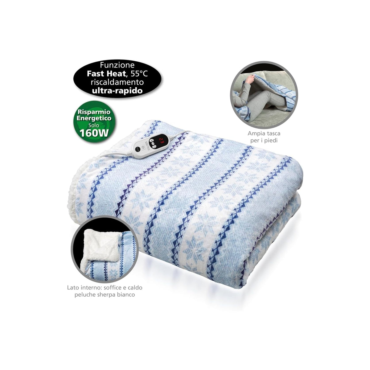 Macom MORBY PLAID 943 Plaid Riscaldabile con comoda Tasca per i Piedi - MORBYPLAID943