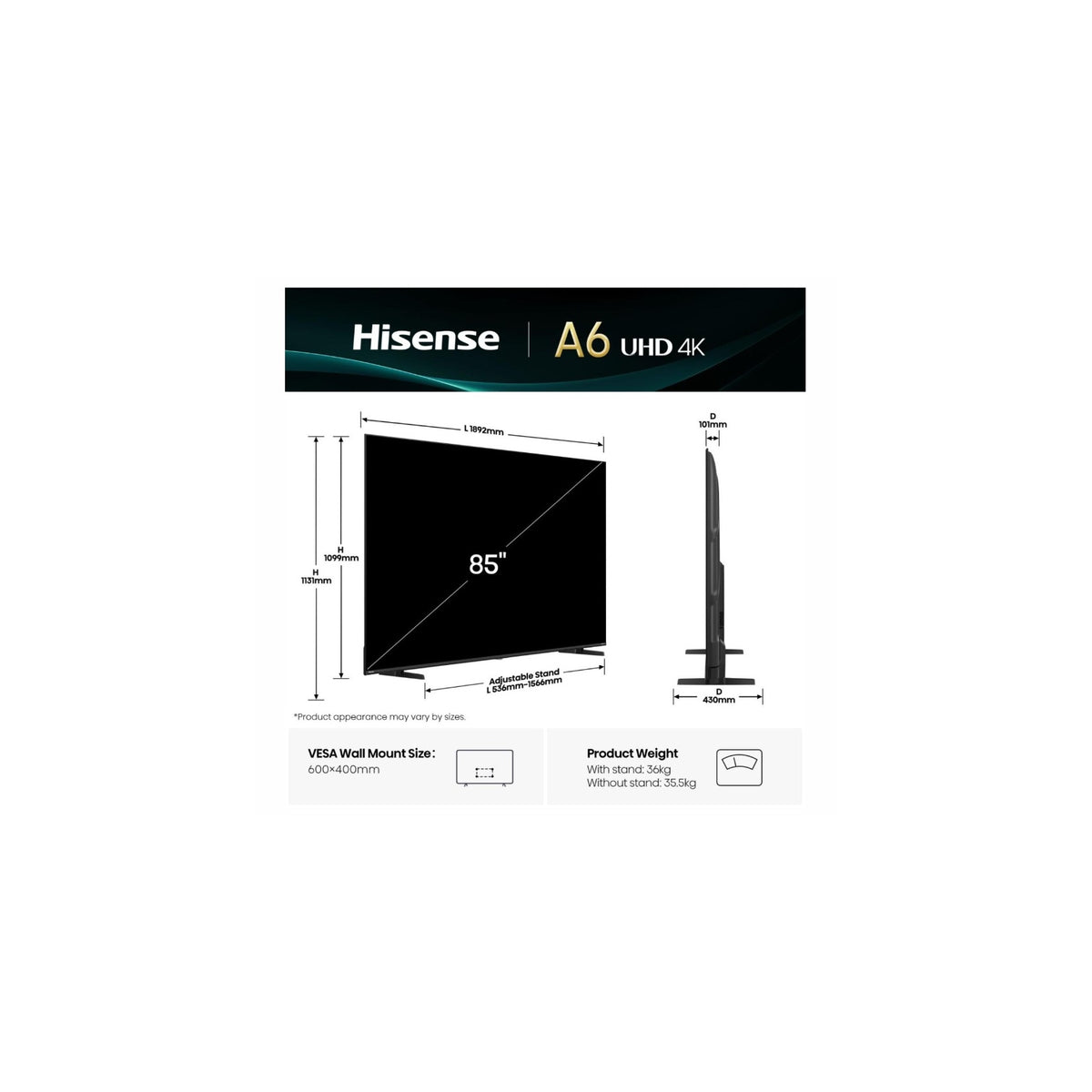 HISENSE 85A69Q TV LED 85'' SMART TV UHD 4K