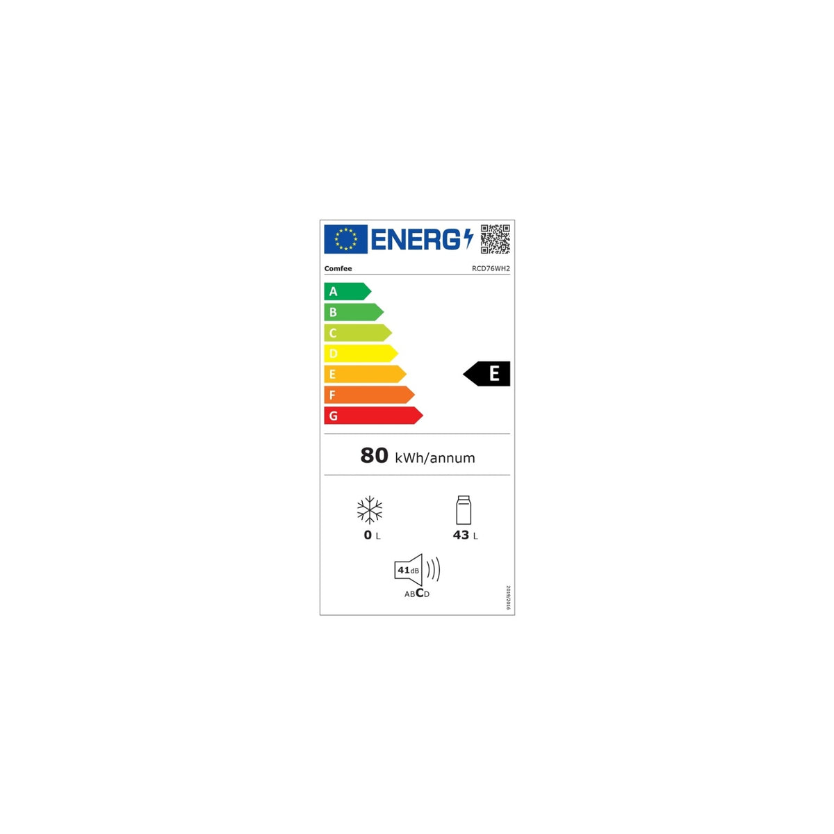 COMFEE RCD76WH2 FRIGORIFERO DA TAVOLO 45LT STATICO CLASSE E