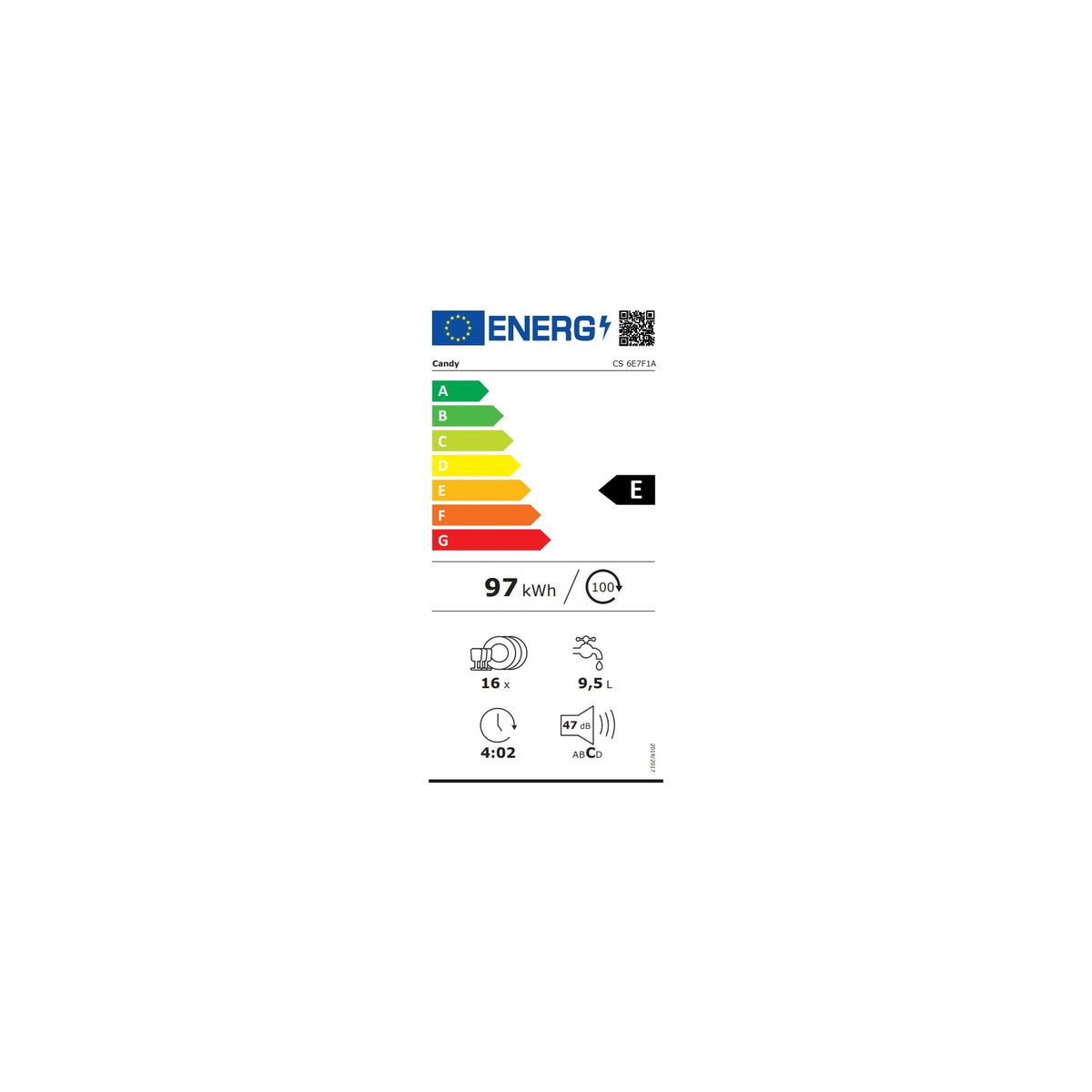 CANDY RAPIDO' CS 6E7F1A LAVASTOVIGLIE DA INCASSO A SCOMPARSA TOTALE 16 COPERTI WIFI CLASSE E
